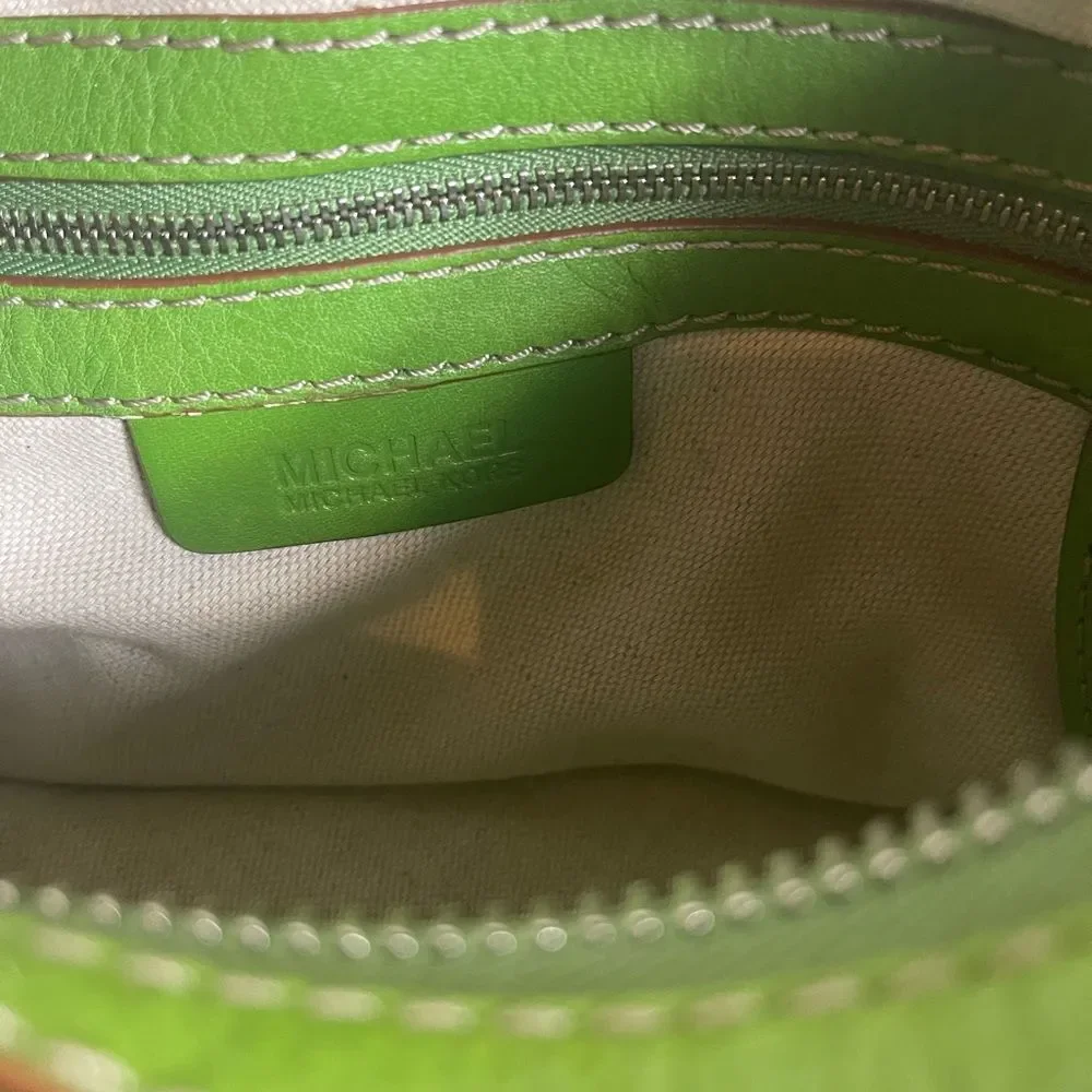 Michael Kors lime Green Leather Satchel with silver tone hardwares. - Picture 14 of 16